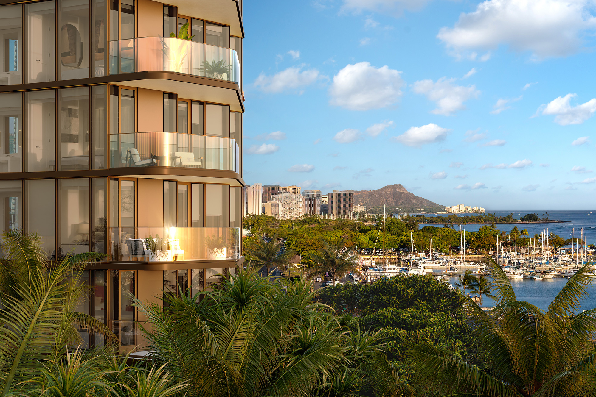 Exterior of building with boats and ocean view