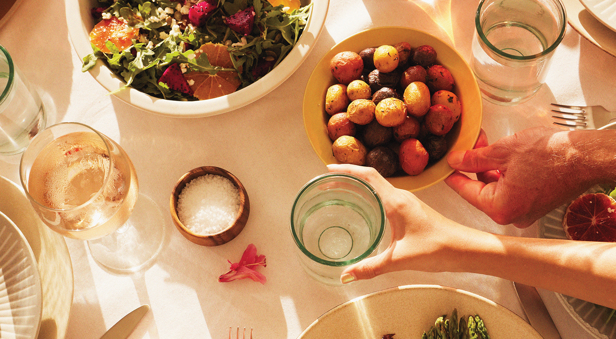 Table with food and beverages