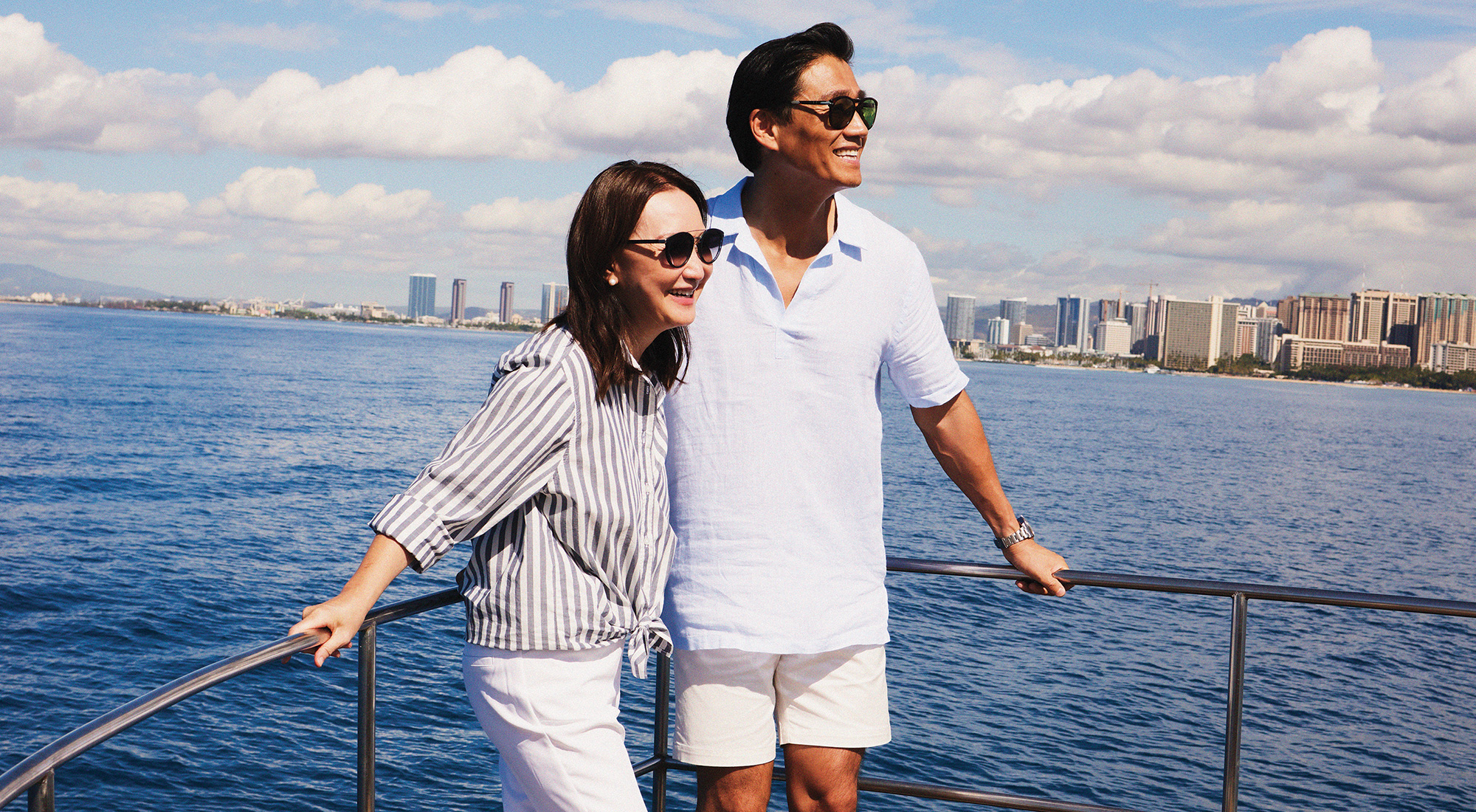 Happy couple on boat