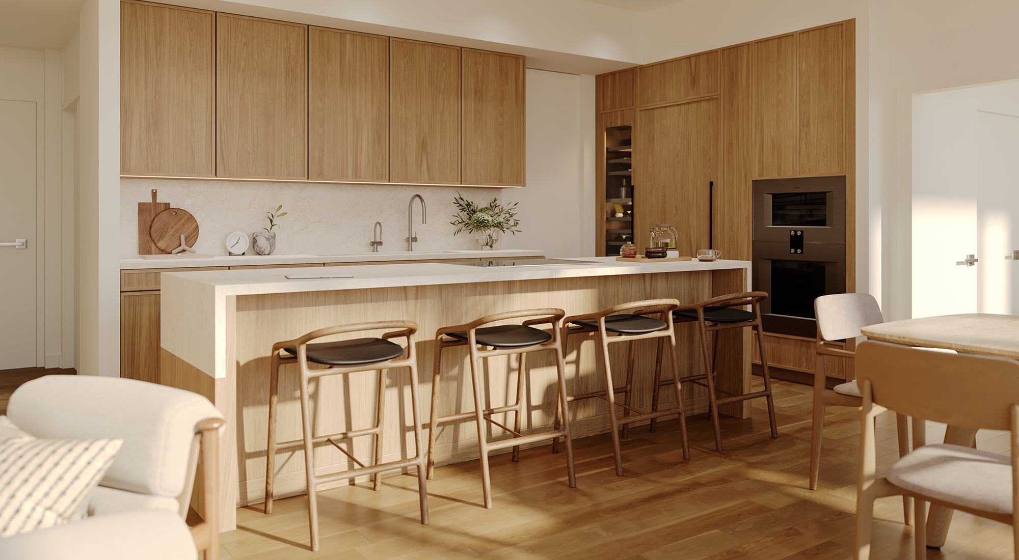 Kitchen island with seating and dining area